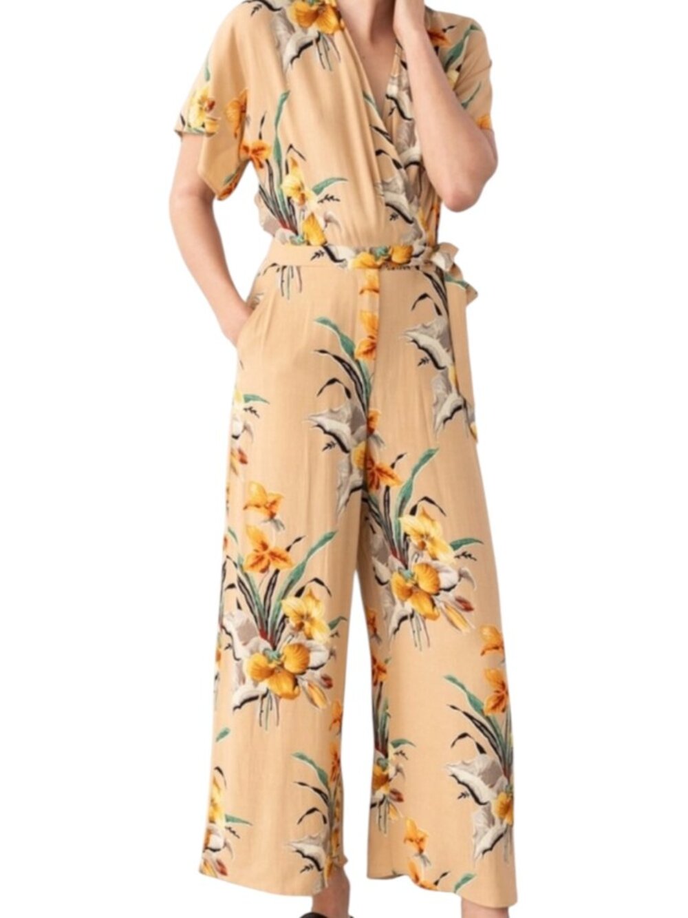 & Other Stories Jumpsuit Romper Wrap Tropical Floral Tan 4